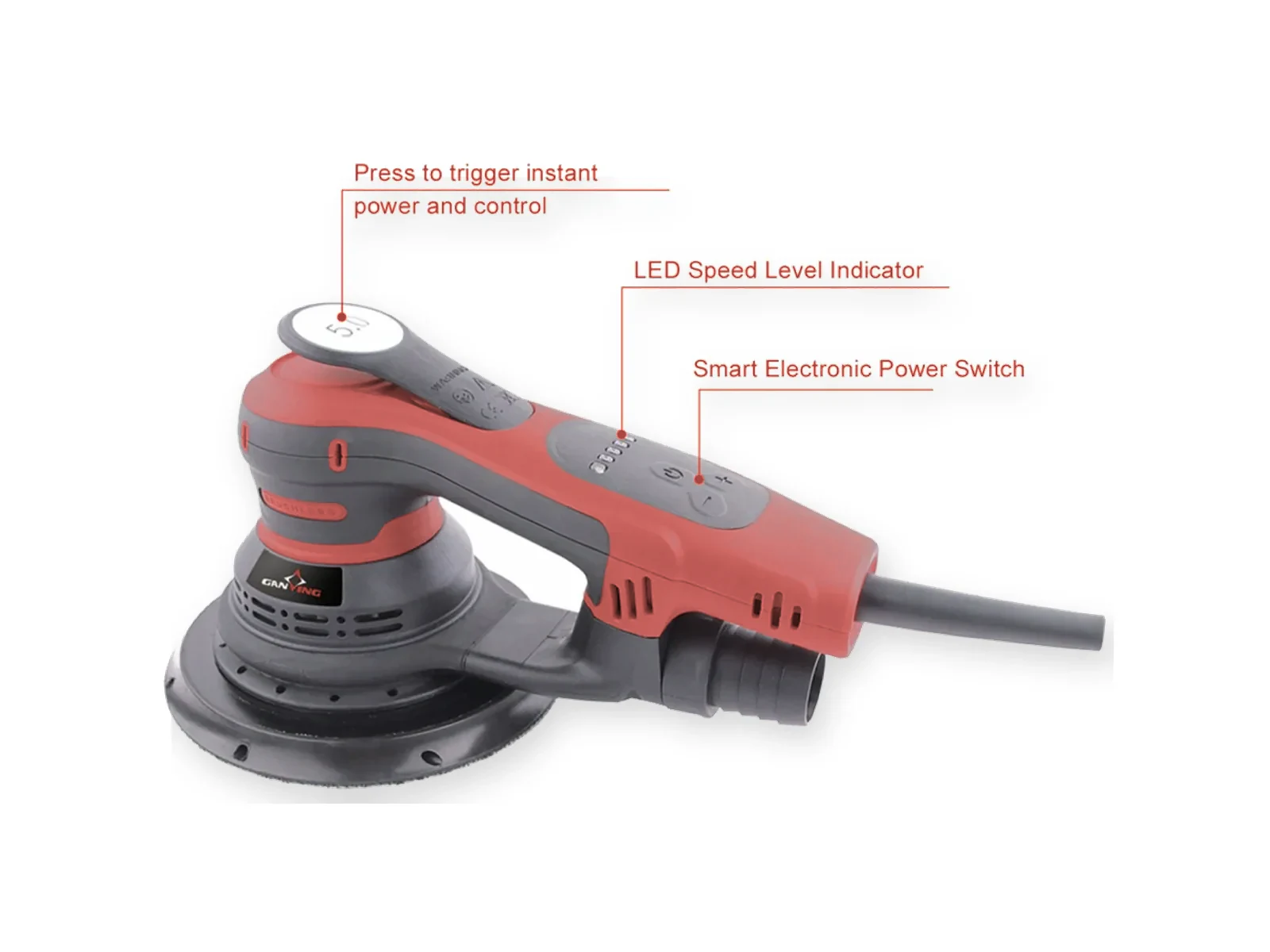 GANXING GX5805 Random Orbital Sander, LED Speed Display, Hall Sensor Switch, Brushless Motor, Dust-Free Sanding main product view