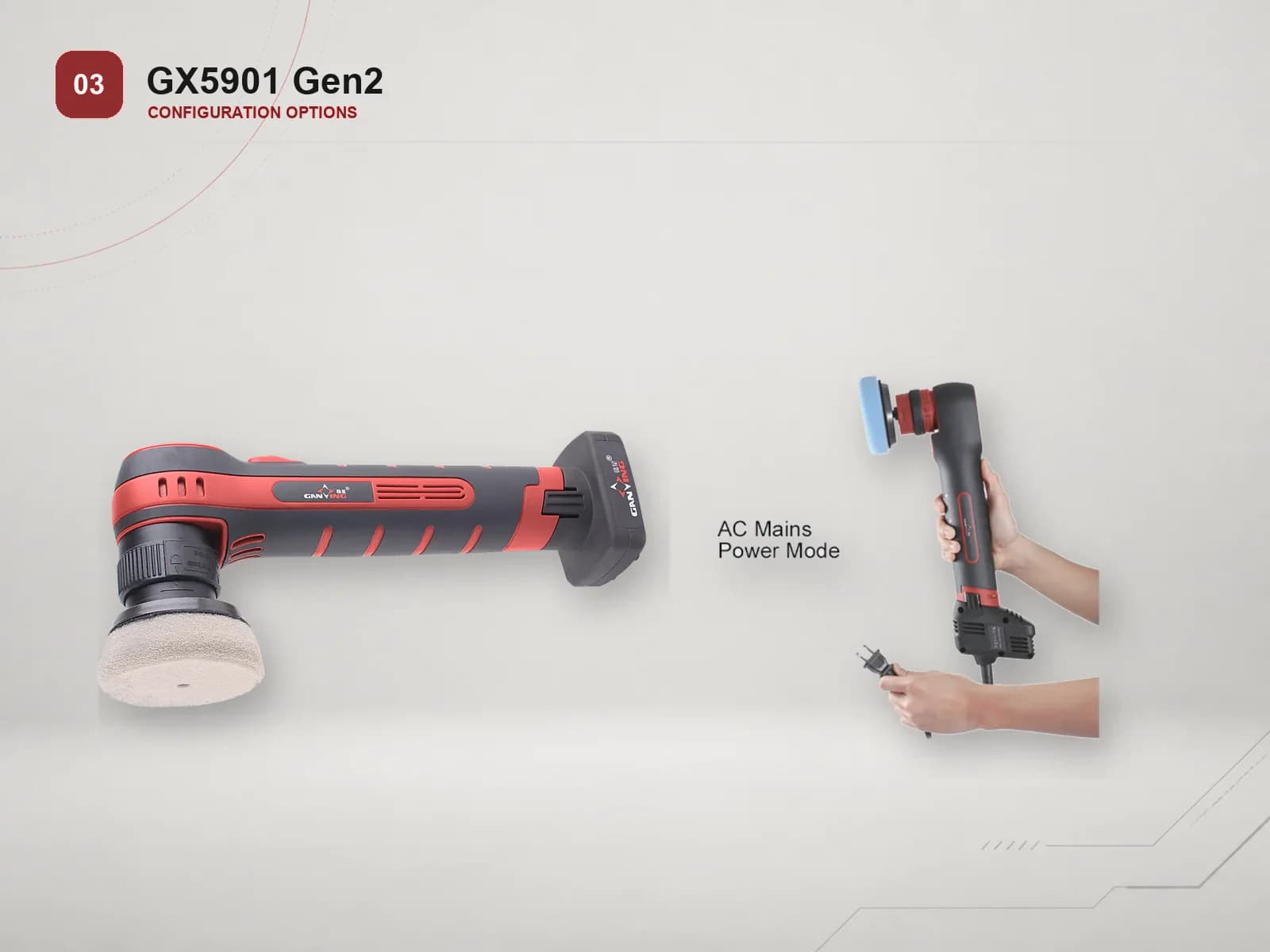 GANXING GX5901 Gen2 Smart 12 V cordless polisher with rotary and free-running random orbital modes and a quick-change working head product view 3