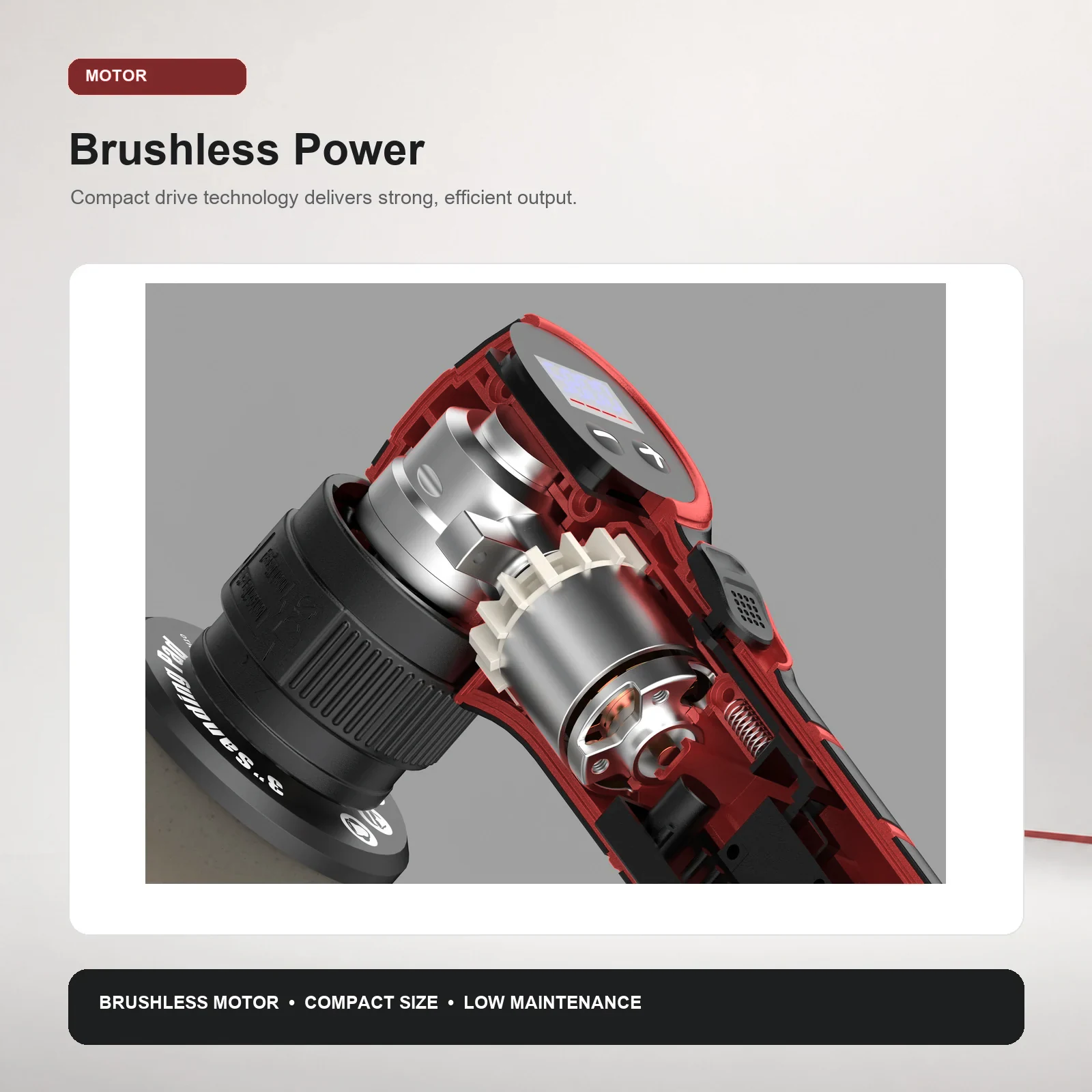 GANXING GX5901 Gen3 Cordless polisher with rotary and dual-action modes, LCD display, and a quick-change working head brushless drive