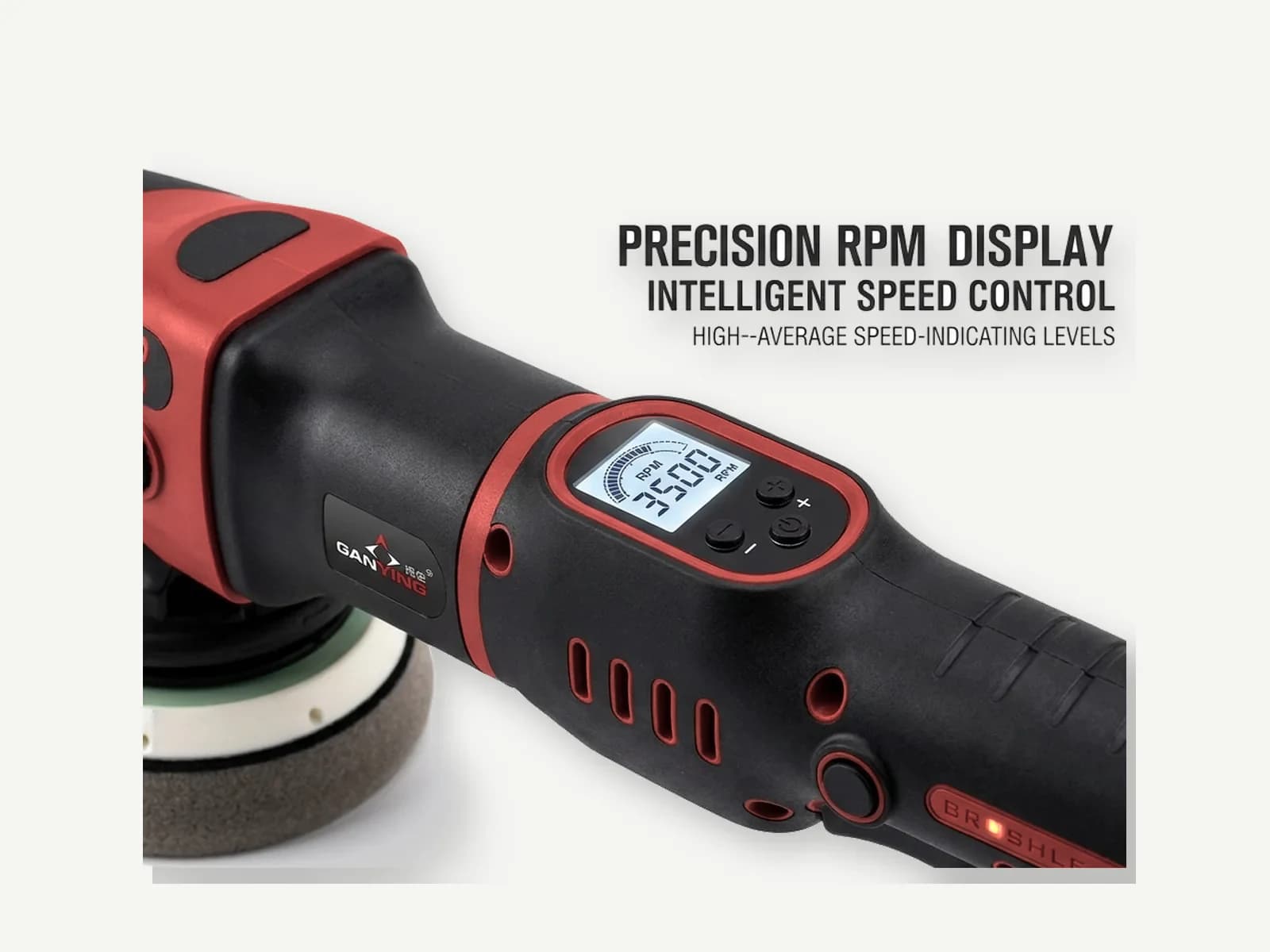 GANXING GX5815 Random Orbital Polisher with Brushless Motor, Ergonomic Handling, Intelligent Constant-Speed Control, Six-Speed Push-Button Control, and Digital RPM Display product view 2