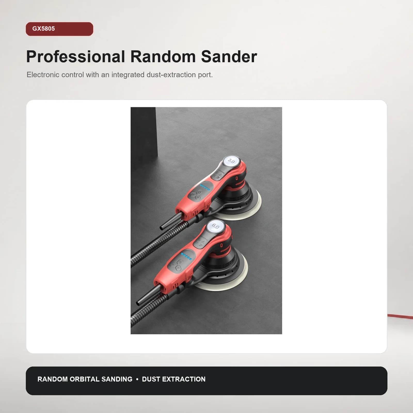 GANXING GX5805 Random Orbital Sander, LED Speed Display, Hall Sensor Switch, Brushless Motor, Dust-Free Sanding product view 2