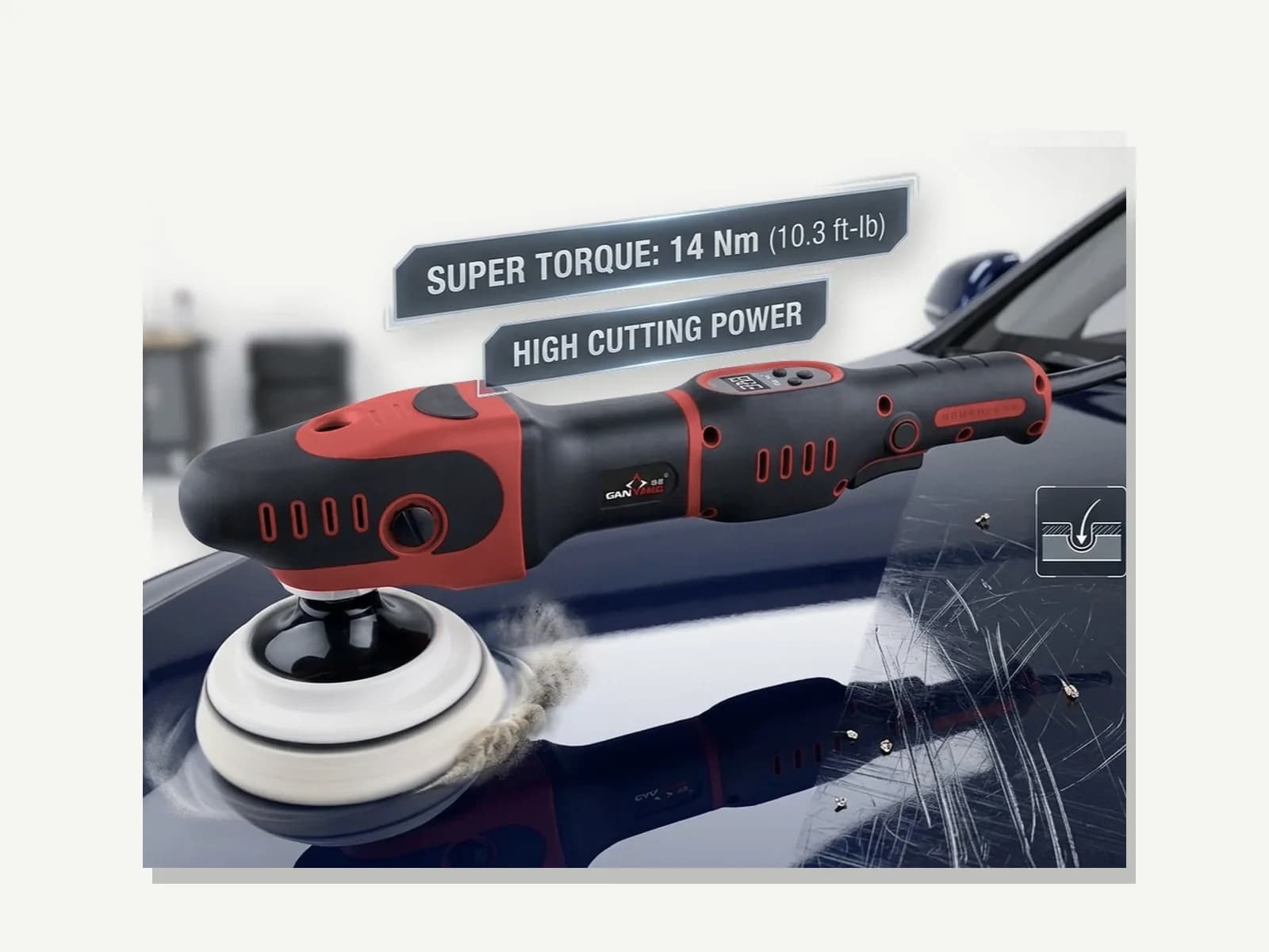 GANXING GX5809 Rotary Polisher with Brushless Motor, Auto-Restart Protection, Six-Speed Push-Button Control, LED Speed Display, Intelligent Constant-Speed Control, and 14 Nm Torque product view 3
