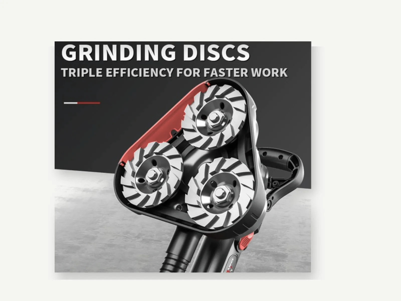 GANXING GX59100-3 Three-Head Concrete Grinder with Six-Speed Precision Control and Efficient Heat Dissipation. The Removable Top Cover Enables Close-to-Edge and Corner Grinding. Compatible with Multiple Grinding Discs for Walls and Floors, with an External Dust-Extraction Port for Vacuum Connection. product view 2
